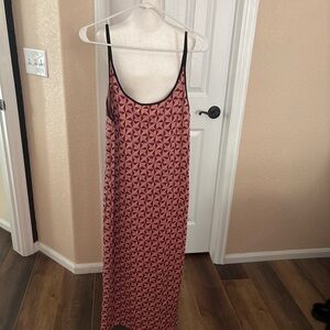 Zara Red Geometric Maxi Dress with Black Trim